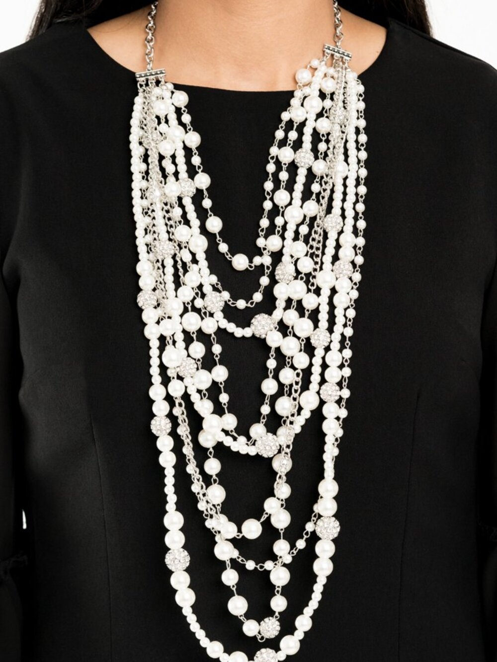 Paparazzi Timeless White Statement Necklace and Earrings Set (ZI004) - Picture 3 of 6